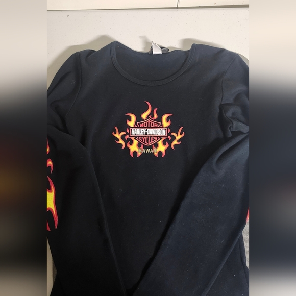 Harley-Davidson Womens Black and Orange Flame Long Sleeve Tee - Picture 1 of 6